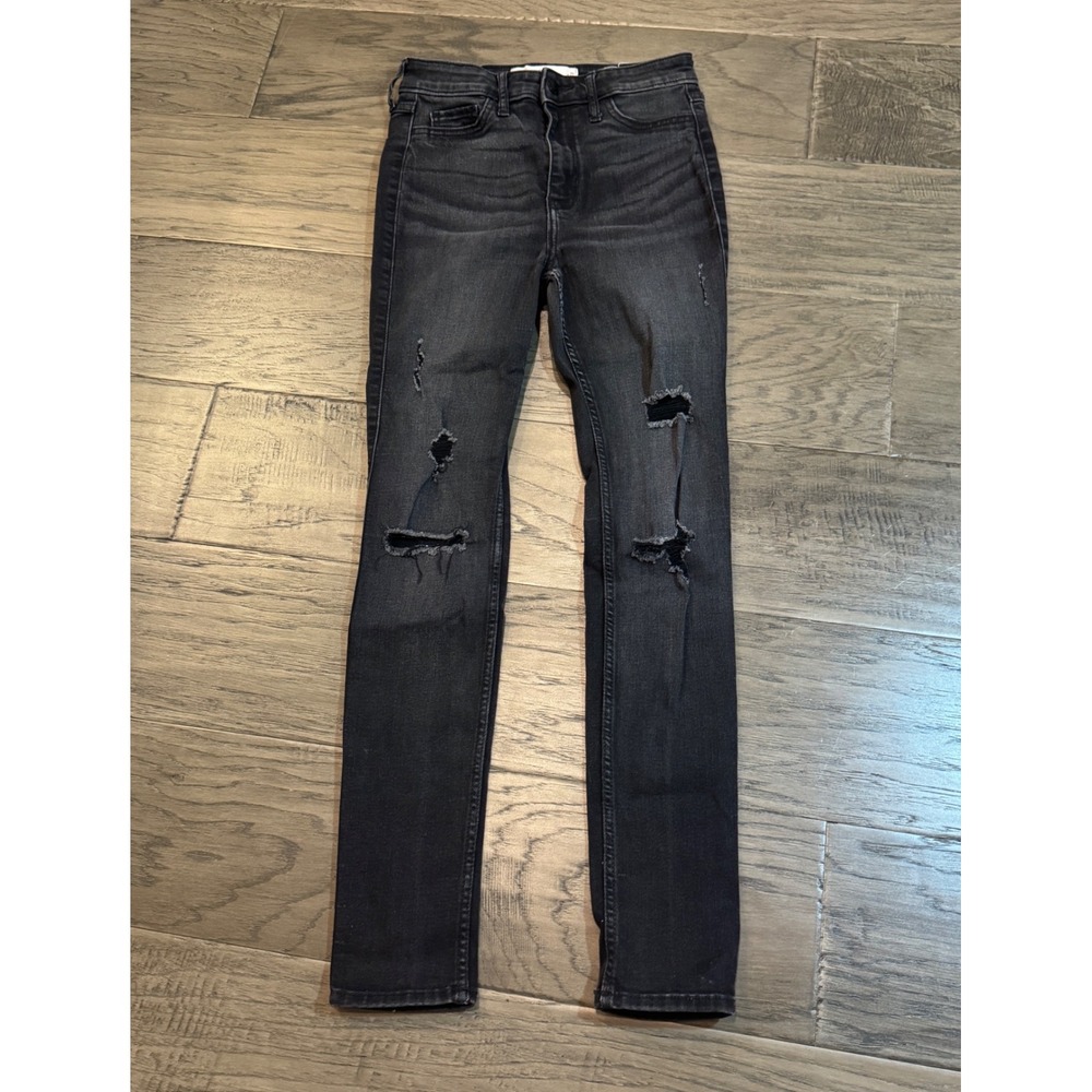 Hollister Womens Jeans W25 L28 High Rise Super‎ Skinny Ripped Distressed Black